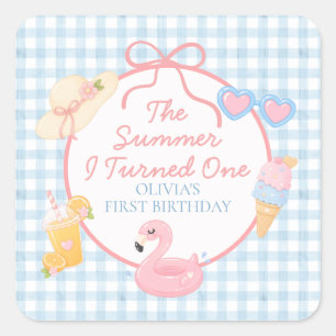 The Summer I Turned One beach first Birthday Square Sticker