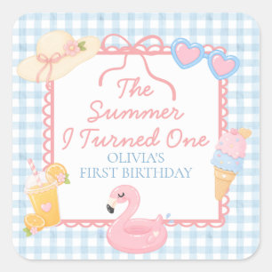 The Summer I Turned One Beach First Birthday Square Sticker