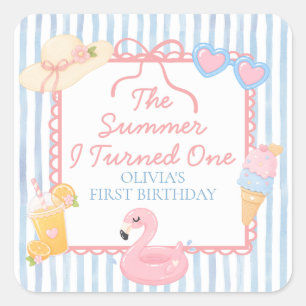 The Summer I Turned One Beach First Birthday Square Sticker