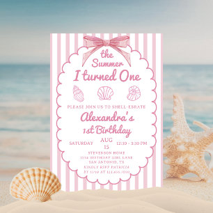 The Summer I Turned One Beach Pink 1st Birthday Invitation