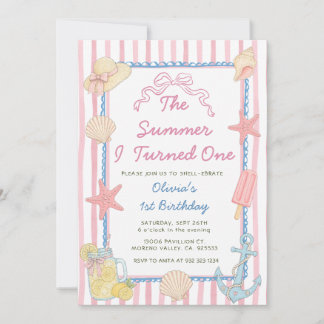 The Summer I Turned One Blue Stripe 1st Birthday Invitation