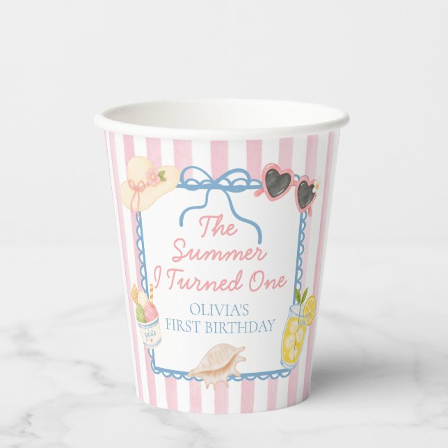 The Summer I Turned One First Birthday Paper Plate Cups (Front)