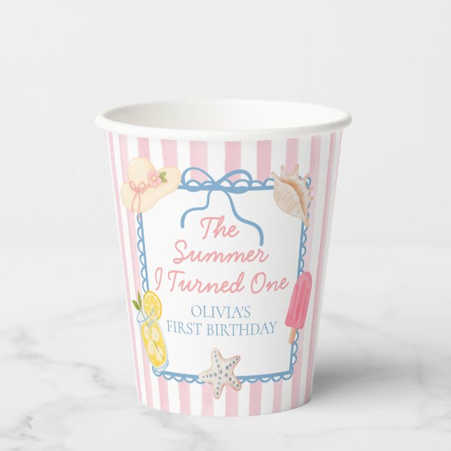 The Summer I Turned One First Birthday Paper Plate Cups (Front)