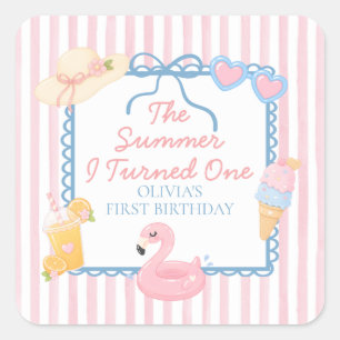 The Summer I Turned One First Birthday Square Sticker