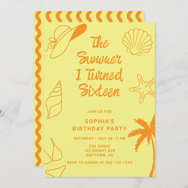 The Summer I Turned Sixteen 16th Birthday Party Invitation (Front/Back)