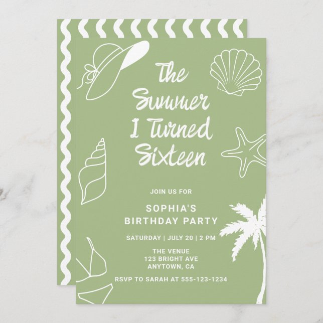 The Summer I Turned Sixteen 16th Birthday Party Invitation (Front/Back)