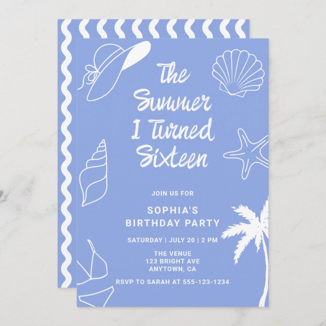 The Summer I Turned Sixteen 16th Birthday Party Invitation (Front/Back)