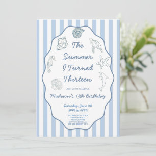 The Summer I Turned Thirteen Blue Birthday Party Invitation