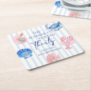 The Summer I Turned Thirty Coastal 30th Birthday Square Paper Coaster