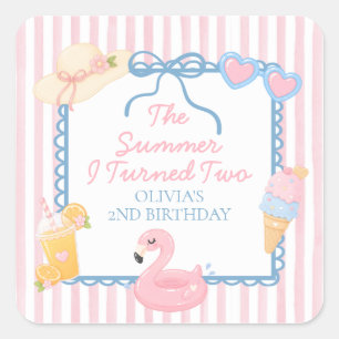The Summer I Turned Two 2nd Birthday Square Sticker