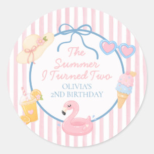 The Summer I Turned Two beach 2nd Birthday Classic Round Sticker
