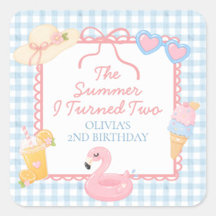 The Summer I Turned TWO Beach 2ND Birthday Square Sticker