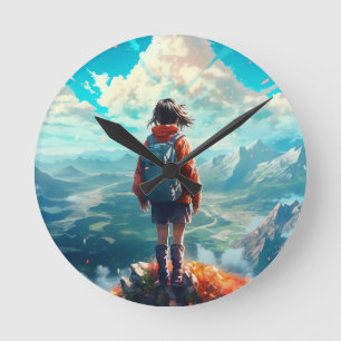 The Summit in Her Soul   Anime Hiker Girl Round Clock