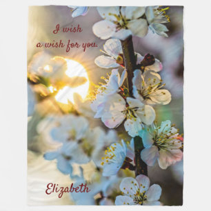 The Sun And Japanese Apricot Flowers Fleece Blanket