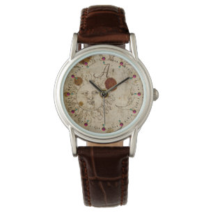 THE SUN AND MOON ,ANTIQUE  PARCHMENT MONOGRAM WATCH