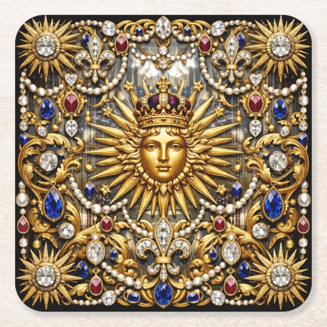 The Sun King Versailles French ornate Square Paper Coaster (Front)