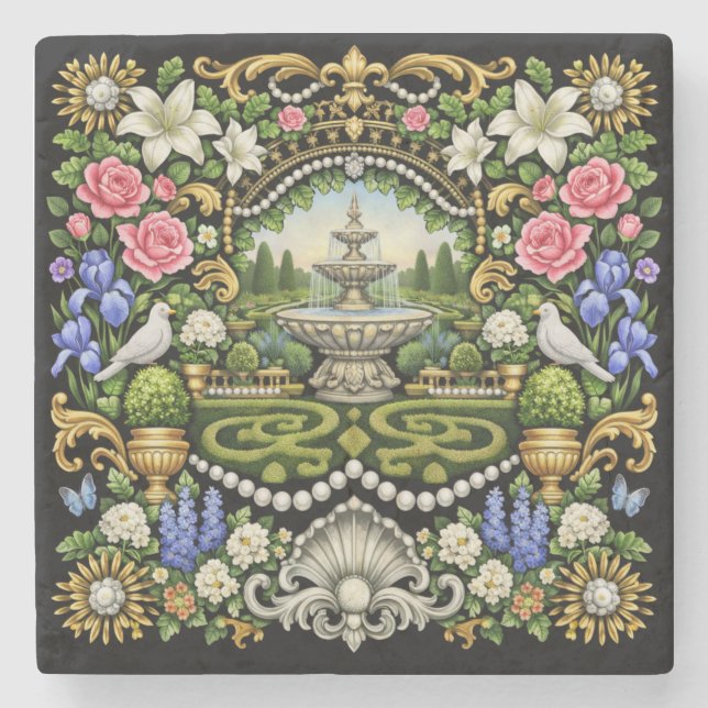 The Sun King Versailles Inspired Garden  Stone Coaster (Front)