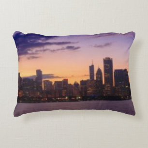 The sun sets over the Chicago skyline Decorative Cushion