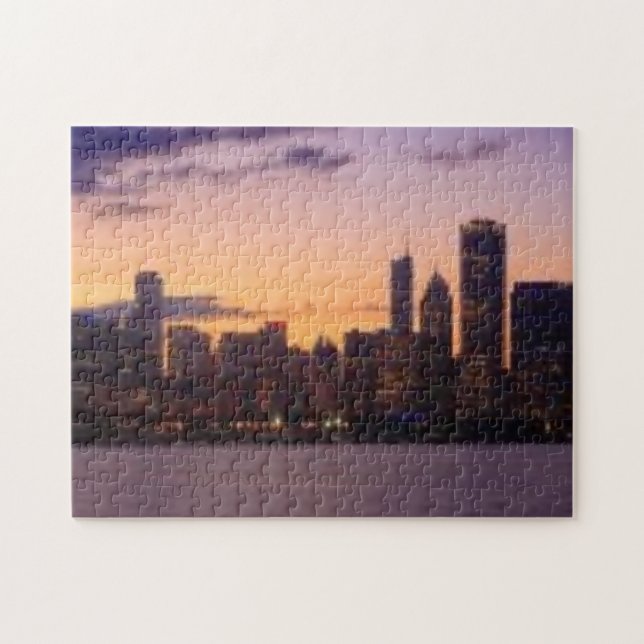 The sun sets over the Chicago skyline Jigsaw Puzzle (Horizontal)