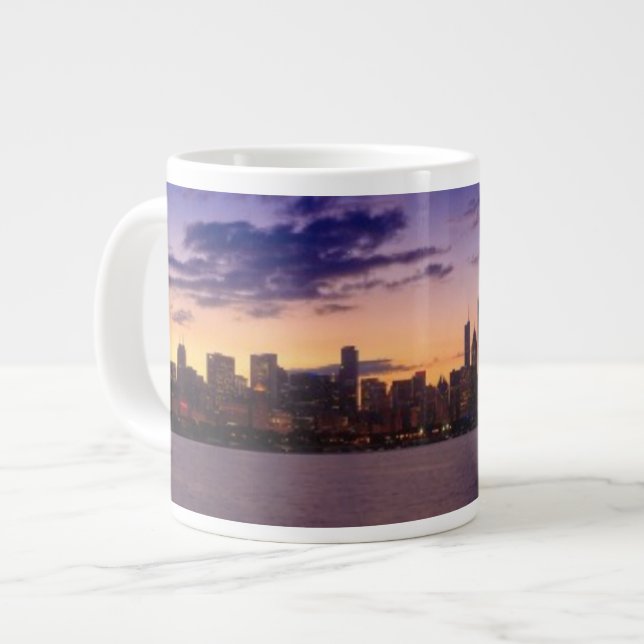 The sun sets over the Chicago skyline Large Coffee Mug (Front Left)