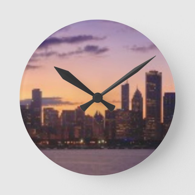The sun sets over the Chicago skyline Round Clock (Front)