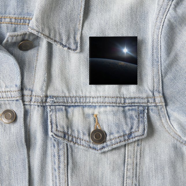 The Sun Setting Over Earth's Horizon. 15 Cm Square Badge (In Situ)