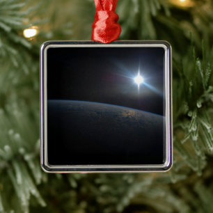 The Sun Setting Over Earth's Horizon. Metal Tree Decoration