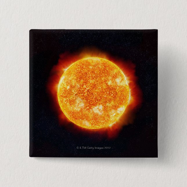 The Sun showing solar flares against a star 15 Cm Square Badge (Front)