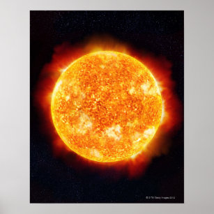 The Sun showing solar flares against a star Poster