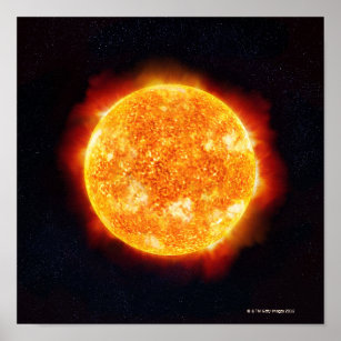 The Sun showing solar flares against a star Poster