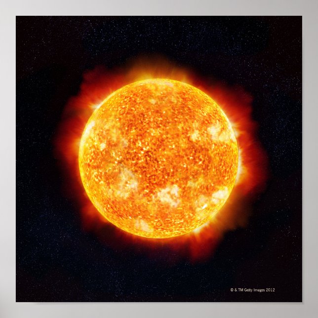 The Sun showing solar flares against a star Poster (Front)
