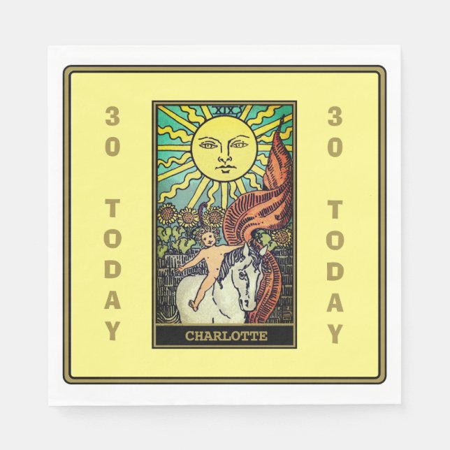 The Sun Tarot Card Yellow Birthday Party Name Napkin (Front)