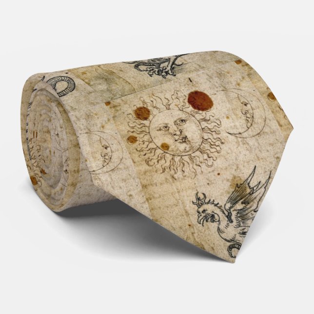 THE SUN, THE MOON AND BASILISK OLD PARCHMENT  TIE (Rolled)