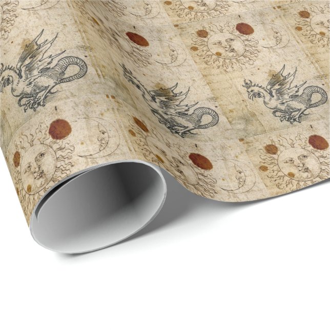 THE SUN, THE MOON AND BASILISK OLD PARCHMENT WRAPPING PAPER (Roll Corner)