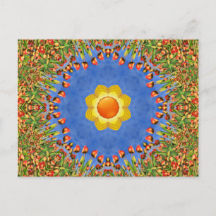 The Sun Vintage Orange Yellow Blue Kaleidoscope Postcard
