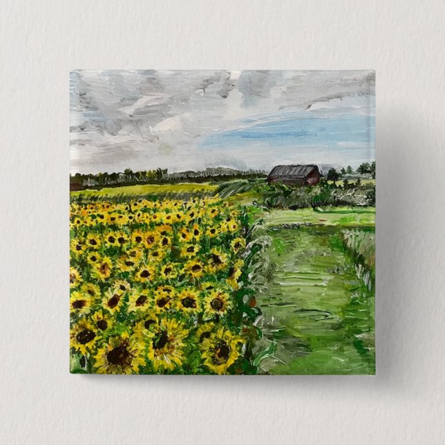 The Sunflower Field by Willowcatdesigns  15 Cm Square Badge (Front)