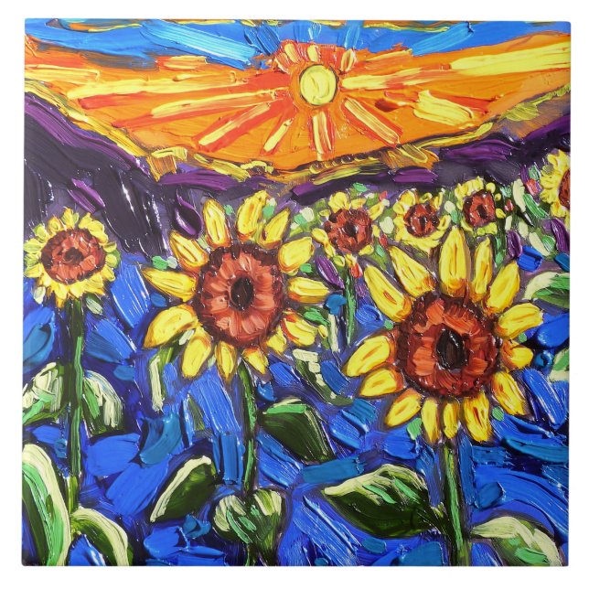 The Sunflowers at Sunset Tile (Front)
