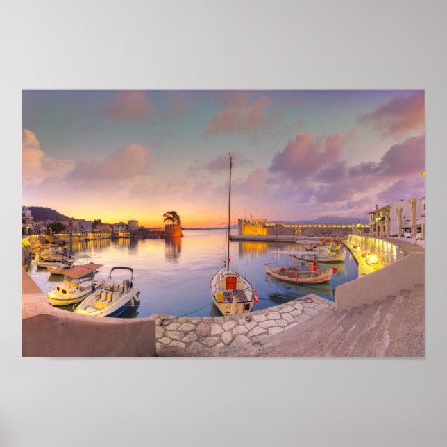 The sunrise at the historic port of Nafpaktos Poster (Front)