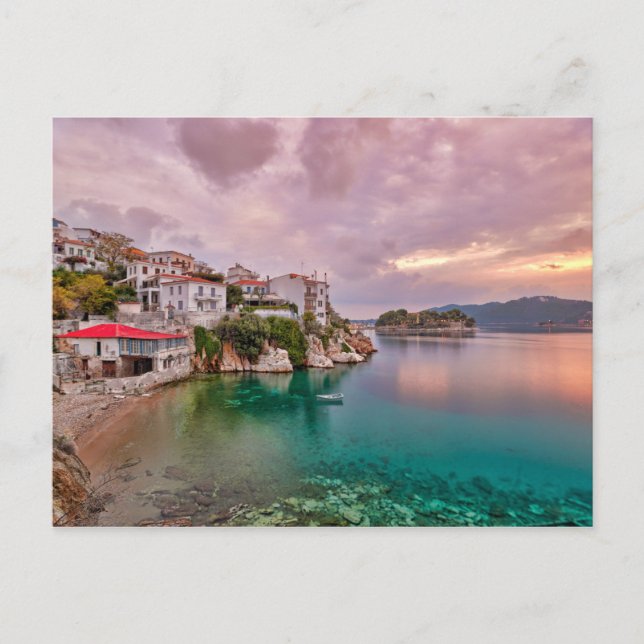 The sunrise at the old port of Skiathos, Greece Postcard (Front)