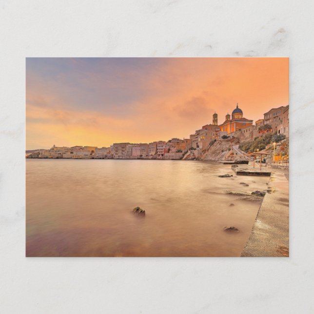 The sunset at Agios Nikolaos in Syros island Postcard (Front)