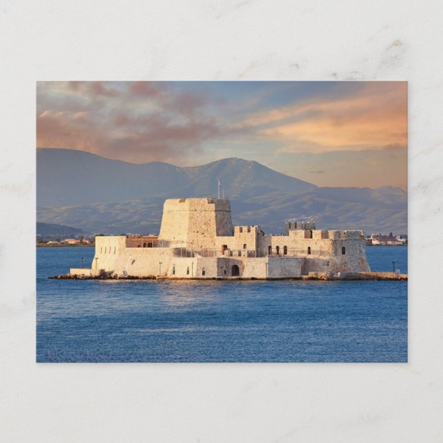 The sunset at the castle of Bourtzi of Nafplio Postcard (Front)
