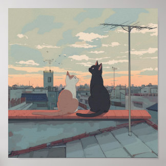 The sunset on a rooftop poster