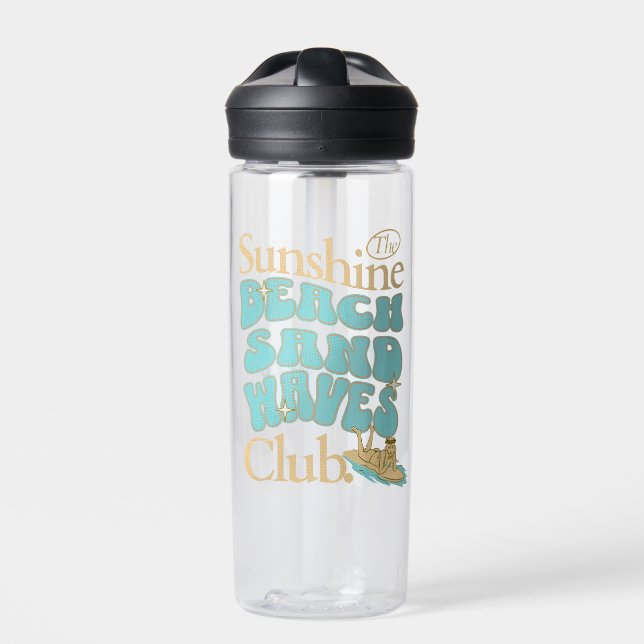 The Sunshine Club, Beach, Sand, Waves Summer Quote Water Bottle (Front)