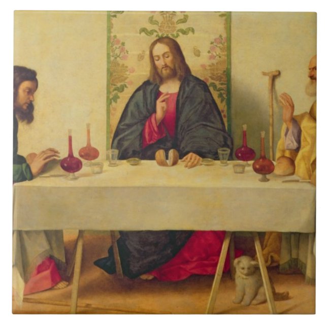 The Supper at Emmaus, 1520 (oil on canvas) Tile (Front)