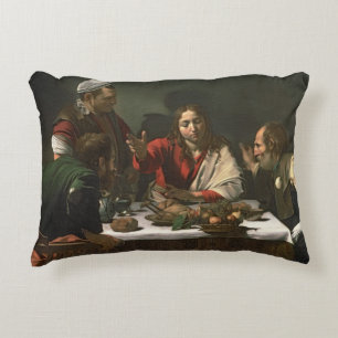 The Supper at Emmaus, 1601 (oil and tempera) Decorative Cushion