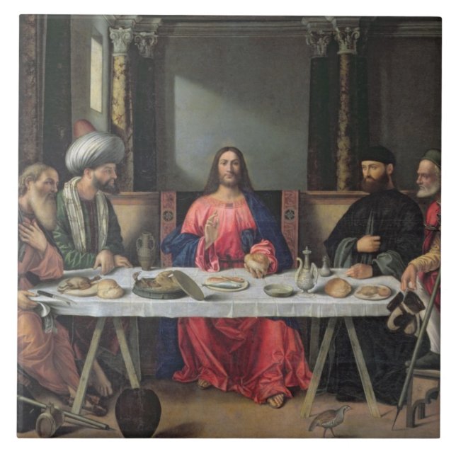 The Supper at Emmaus (oil on panel) Tile (Front)