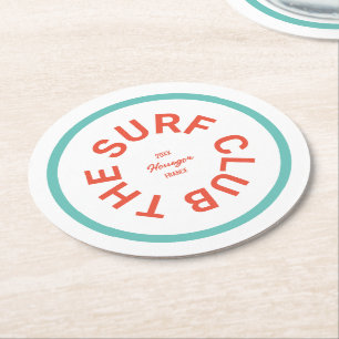 The Surf Club Blue Crest Turquoise Stripe Round Paper Coaster