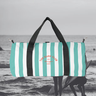 The Surf Club Crest Teal Cabana Stripe Monogram Duffle Bag