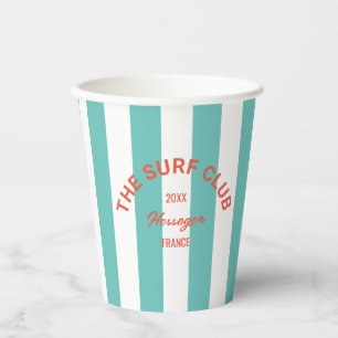 The Surf Club Red Crest Turquoise Cabana Stripe Paper Cups