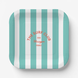 The Surf Club Red Crest Turquoise Cabana Stripe Paper Plate
